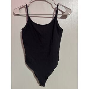Forever 21 Black Scoop Back Bodysuit Spaghetti Strap Snap Bottom Size Small